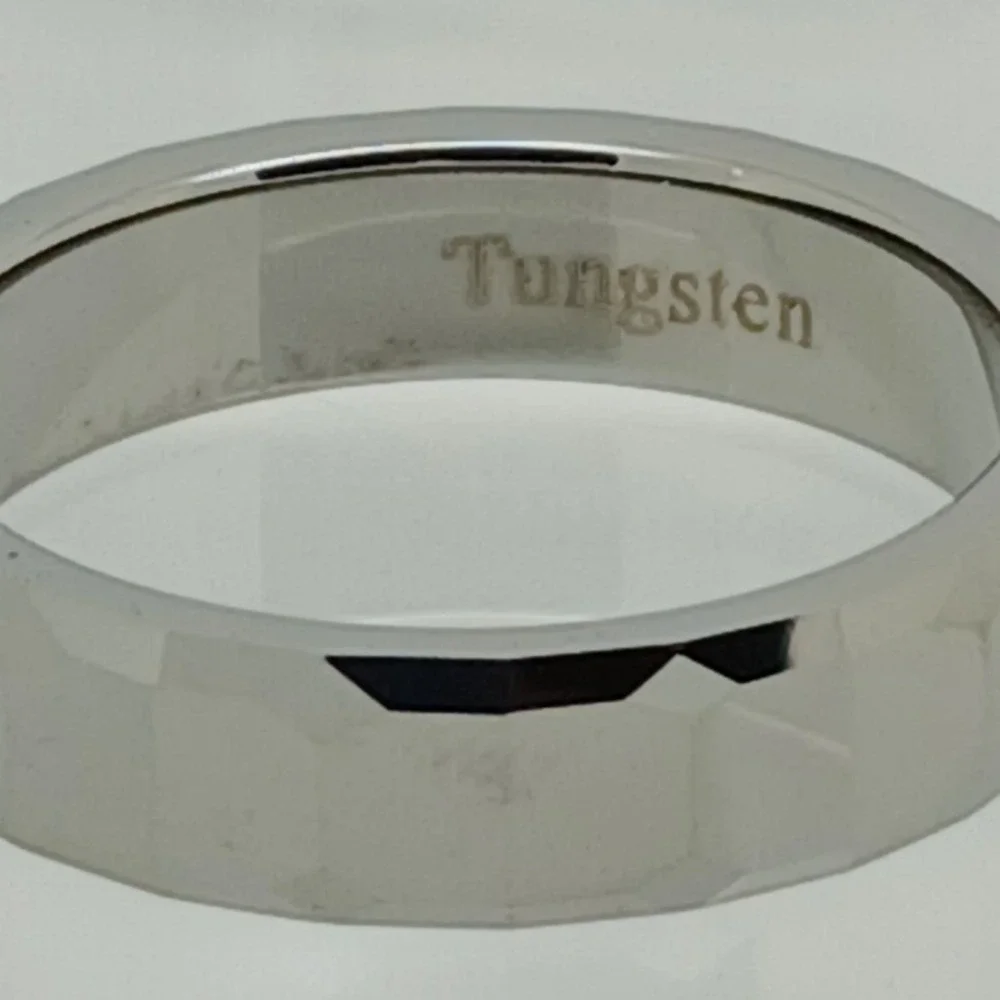 Vintage Tungsten Faceted Band Ring Size 12.25 Silver 6mm Y2K 1990s New Old Stock